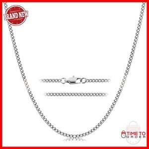 2.2mm Pure Titanium Cuban Link Chain Necklace 23.62" Lobster Clasp